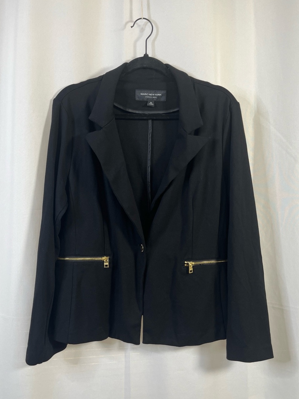 Marc New York Andrew Marc Womens Black Blazer Gold zipper Button Jacket Size XL